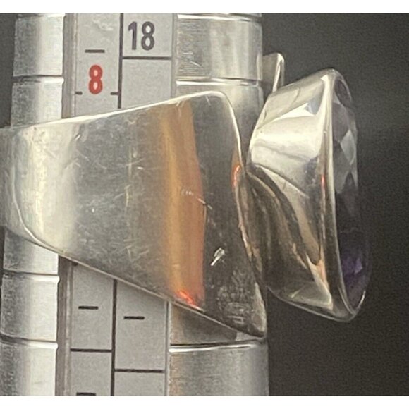 Amethyst 925 Silver Ring Bold Asymmetrical Oval Gem Quality  Sz 8.5 9.7 g Unisex - Picture 9 of 15